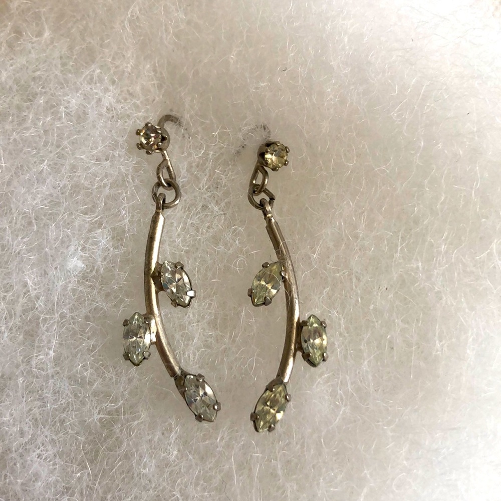 Sparkly Silvery Clear Gem Dangle Earrings
